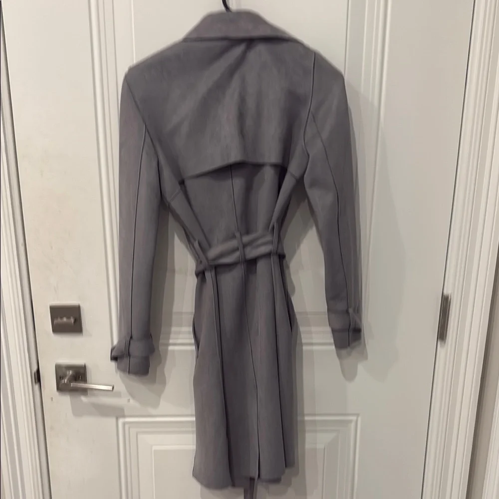 Bebe Gray Trench Coat with Belt and Notched Collar - Picture 4 of 5